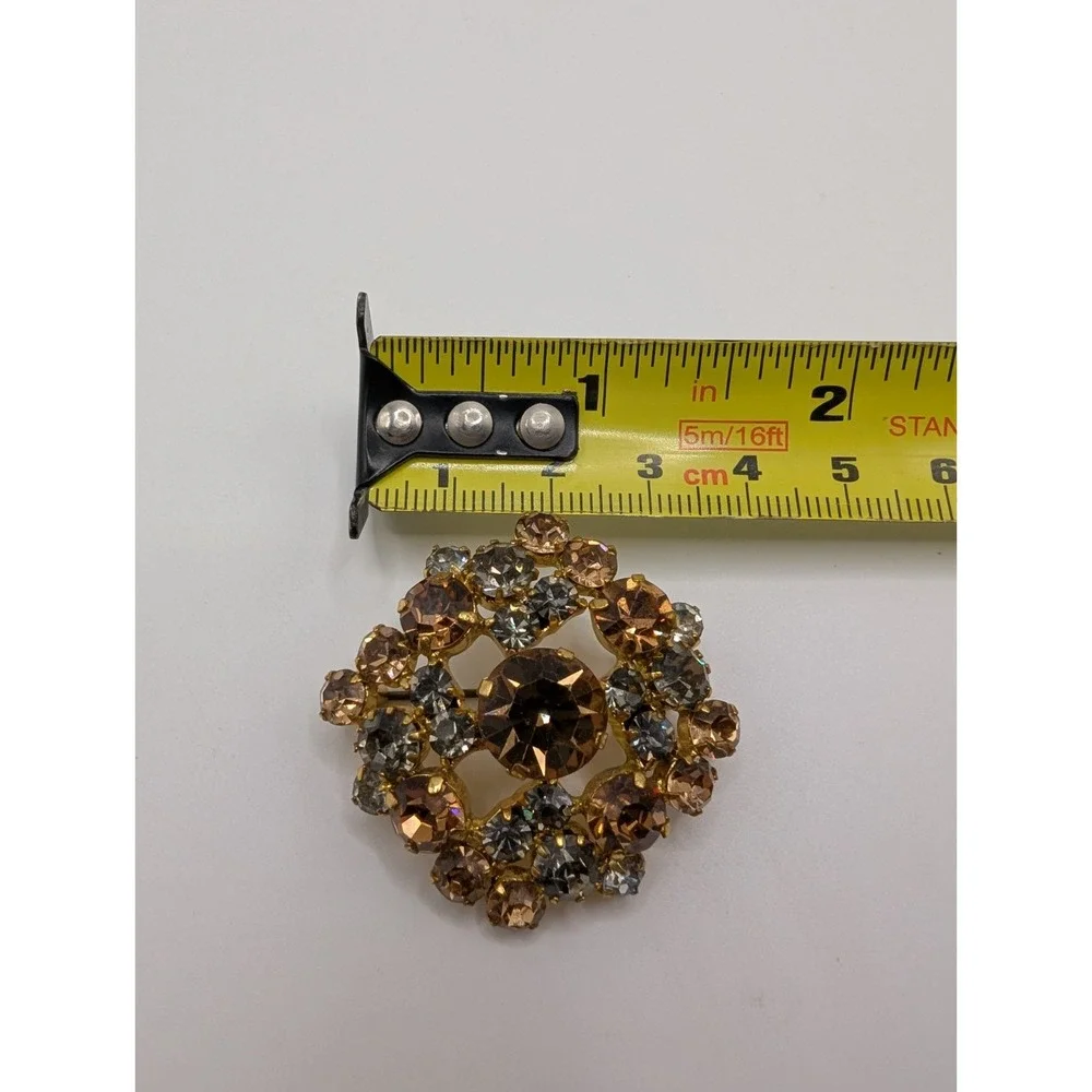 Vintage Made in Austria Rhinestone Brooch Champagne Smoky Gray Gold Tone Pin